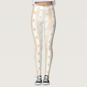 Peach and White Stripe - Herz, Blume, Paw Print Leggings