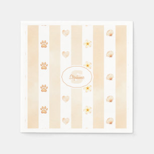 Peach and White Stripe - Herz, Blume, Paw Print Serviette