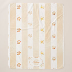 Peach and White Stripe - Herz, Blume, Paw Print Sherpadecke