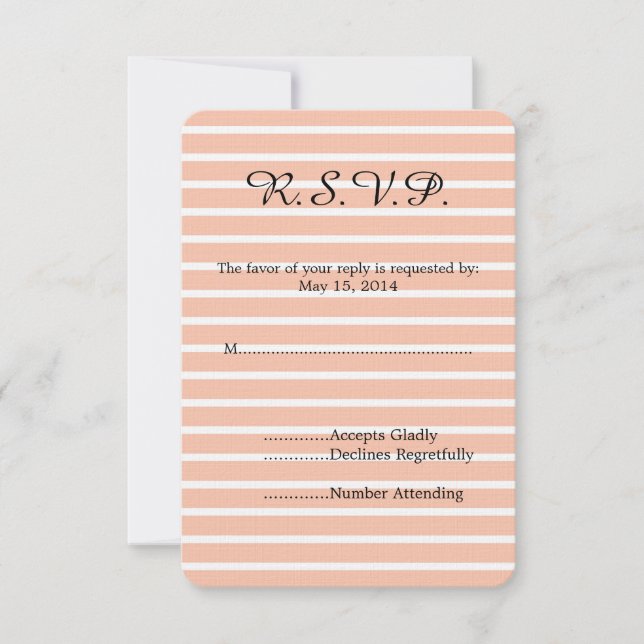 Peach and White Stripes Wedding RSVP Karte (Vorderseite)
