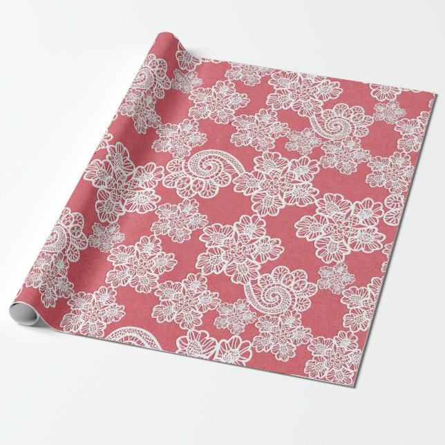 PEACH APRICOT LACE PATTERING PAPIERGESCHENKE GESCHENKPAPIER (Ungerollt)