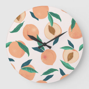 Peach Apricot: Tropisches nahtloses Muster. Große Wanduhr