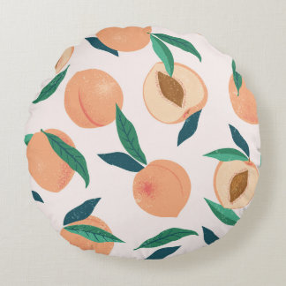 Peach Apricot: Tropisches nahtloses Muster. Rundes Kissen