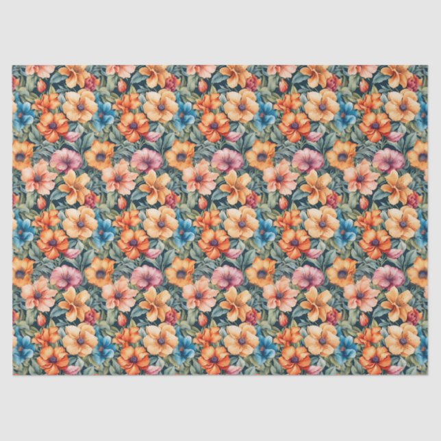 Peach Apricot und Mauve Floral Seidenpapier (Vorderseite)