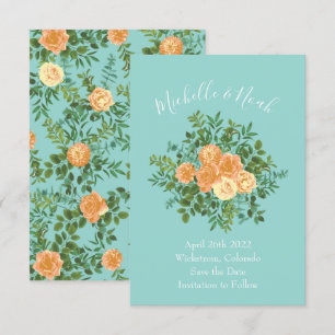 Peach Aqua Aquamarin Hochzeit Rose Blumenkohl Einladung