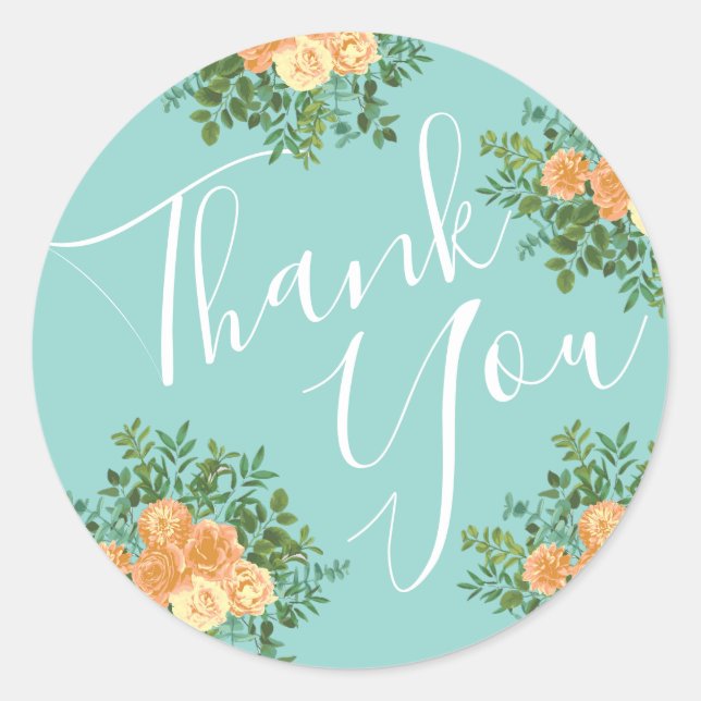 Peach Aqua Aquamarin Hochzeit Rose Blumenkohl Runder Aufkleber (Vorderseite)
