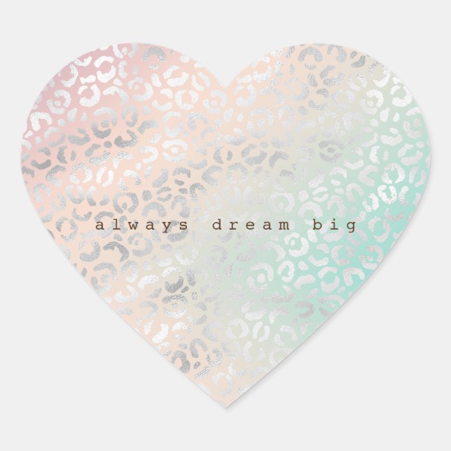 Peach Aqua Gefärbte Krawatte Silver Leopard Print Herz-Aufkleber (Vorderseite)