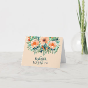 Peach Aquamarin Jade Watercolor Wedding Vielen Dan Dankeskarte