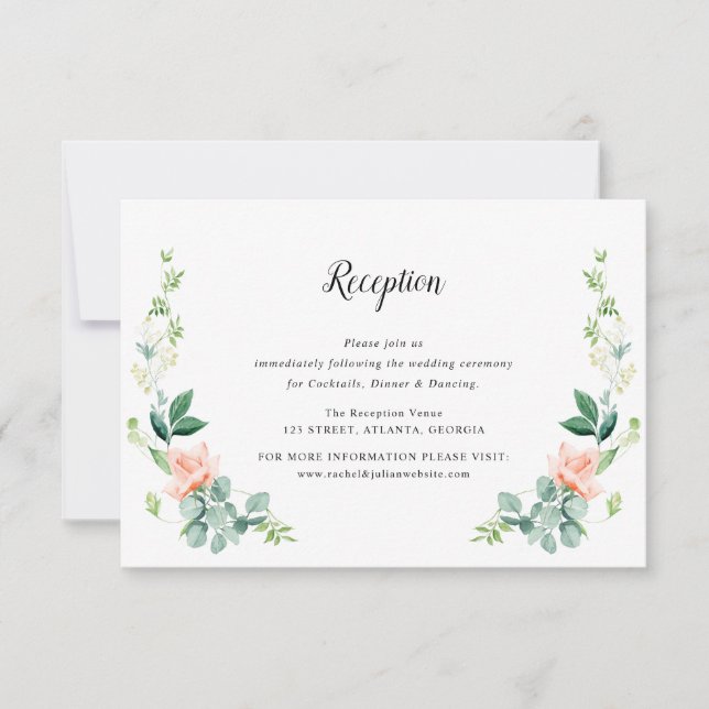 Peach Aquarell Bloral Hochzeitskarte RSVP Karte (Vorderseite)