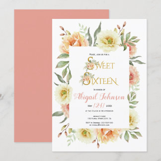 Peach Aquarell Blume 16 . Geburtstag Geburtstag Einladung