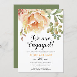 Peach Aquarell Blumen Hochzeitsfeier Einladung