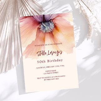 Peach Aquarell Blumen Luxus Geburtstag Einladung