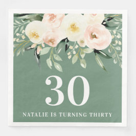 Peach Aquarellblüte 30. Geburtstag Gastgeschenk Serviette
