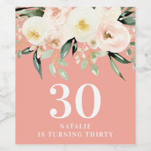 Peach Aquarellblüte 30. Geburtstag Gastgeschenk Weinetikett