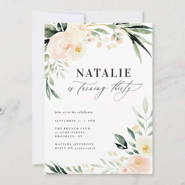 Peach Aquarellblüte 30. Geburtstag Party (Vorderseite)