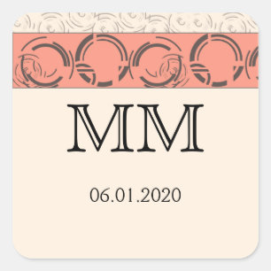 Peach Art Deco Circles Monogram Aufkleber