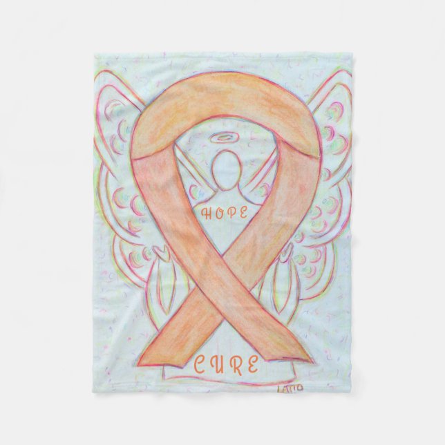 Peach Awareness Ribbon Angel Hoffnung und heilen B Fleecedecke (Vorderseite)