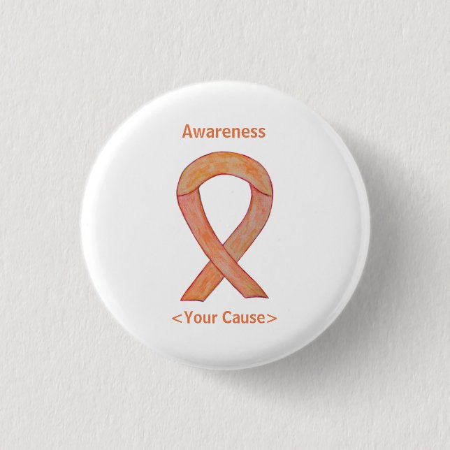 Peach Awareness Ribbon Art Custom Button (Vorderseite)