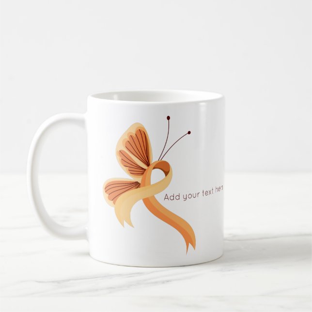 Peach Awareness Ribbon Butterfly Kaffee Tasse (Links)