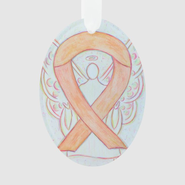 Peach Awareness Ribbon Engel Ornament Anhänger (Vorderseite)