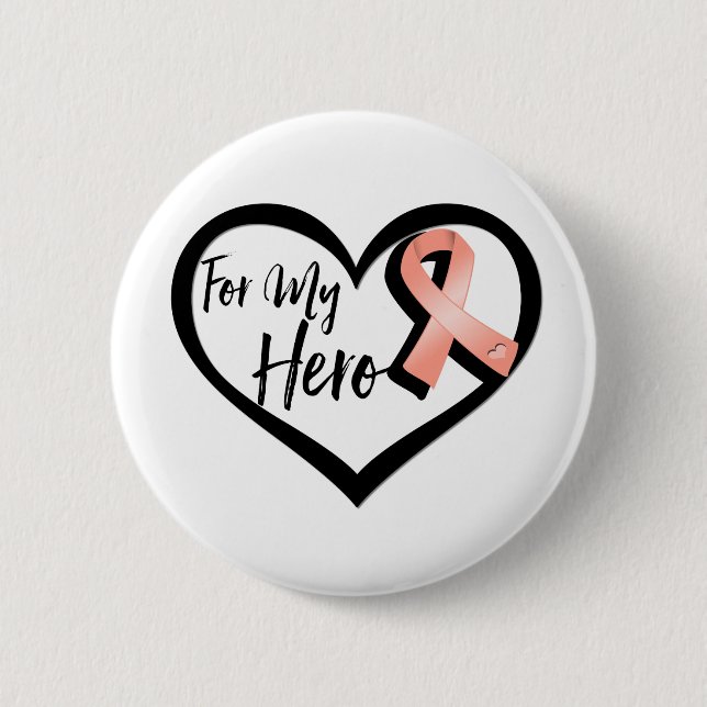 Peach Awareness Ribbon für meinen Helden Button (Vorderseite)