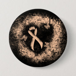 Peach Awareness Ribbon Grunge Herz Button