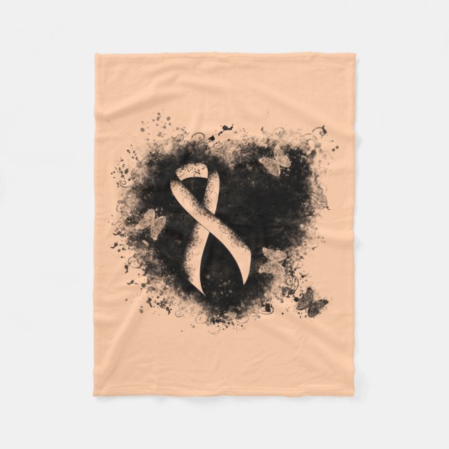 Peach Awareness Ribbon Grunge Herz Fleecedecke (Vorderseite)