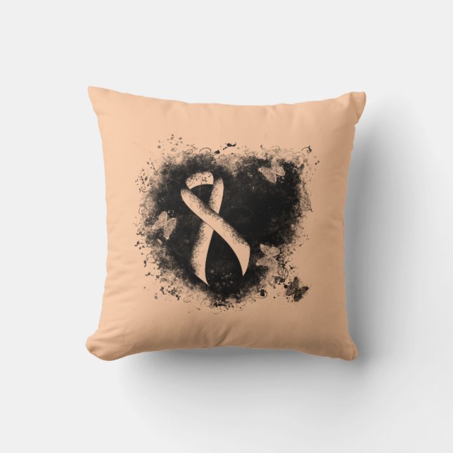 Peach Awareness Ribbon Grunge Herz Kissen (Vorderseite)
