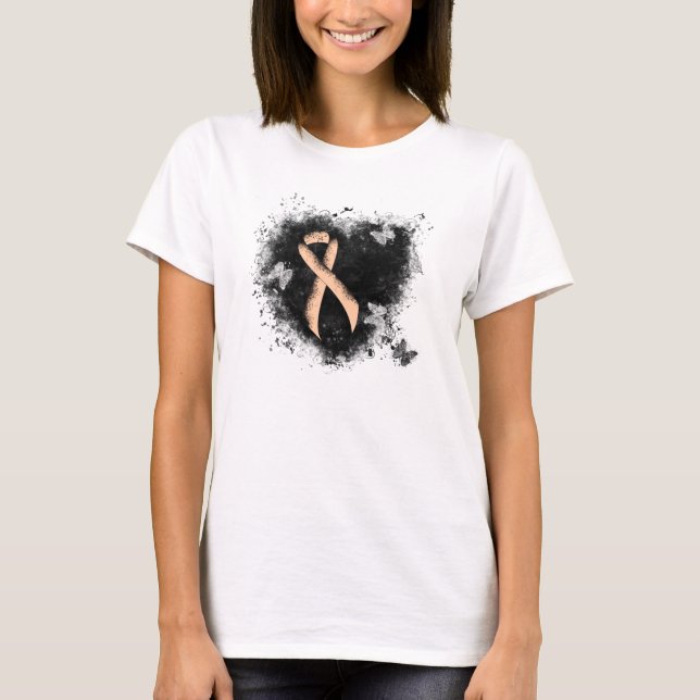Peach Awareness Ribbon Grunge Herz T-Shirt (Vorderseite)