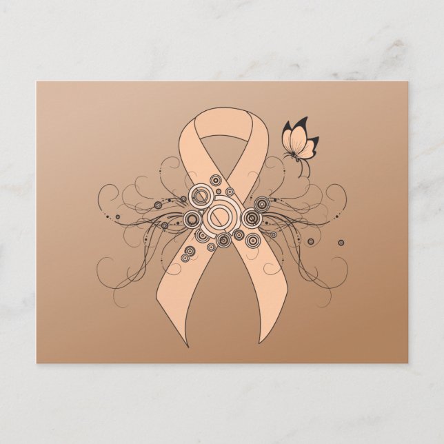 Peach Awareness Ribbon mit Butterfly Postkarte (Vorderseite)