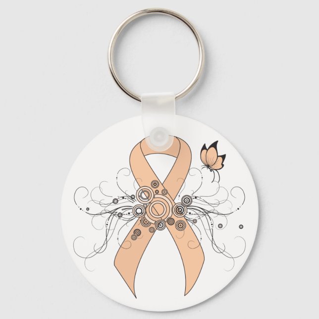 Peach Awareness Ribbon mit Butterfly Schlüsselanhänger (Vorderseite)