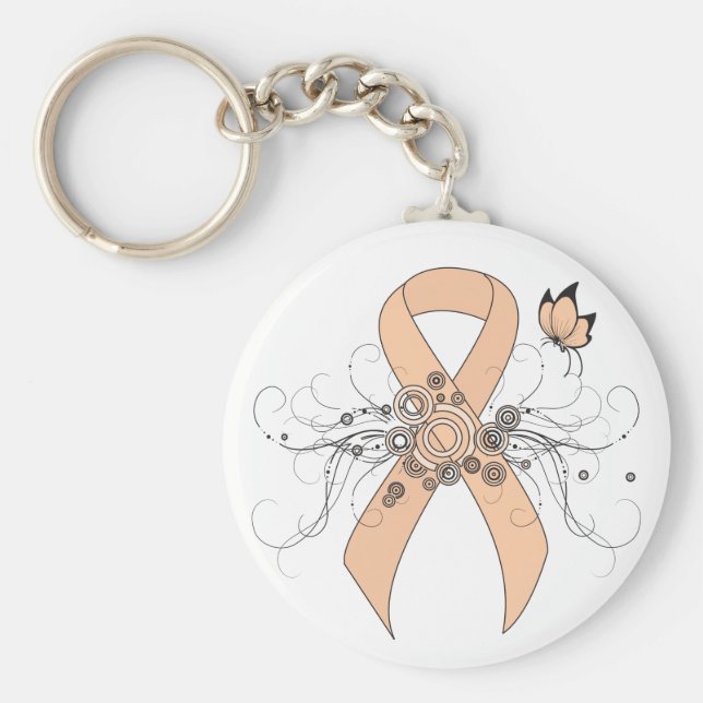 Peach Awareness Ribbon mit Butterfly Schlüsselanhänger (Vorne)