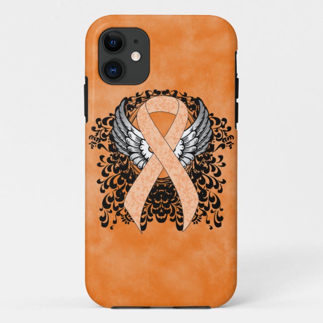Peach Awareness Ribbon mit Flügeln Case-Mate iPhone Hülle (Rückseite)
