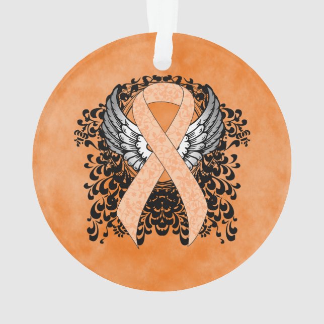 Peach Awareness Ribbon mit Flügeln Ornament (Rückseite)