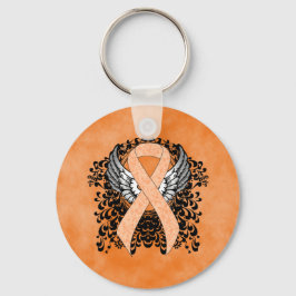 Peach Awareness Ribbon mit Flügeln Schlüsselanhänger