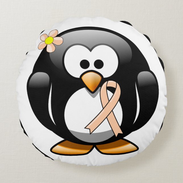 Peach Awareness Ribbon Penguin Rundes Kissen (Vorderseite)