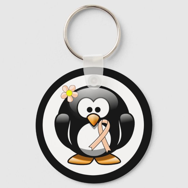 Peach Awareness Ribbon Penguin Schlüsselanhänger (Vorderseite)