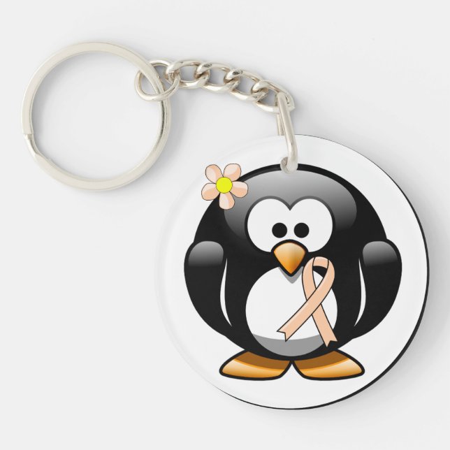 Peach Awareness Ribbon Penguin Schlüsselanhänger (Vorderseite)