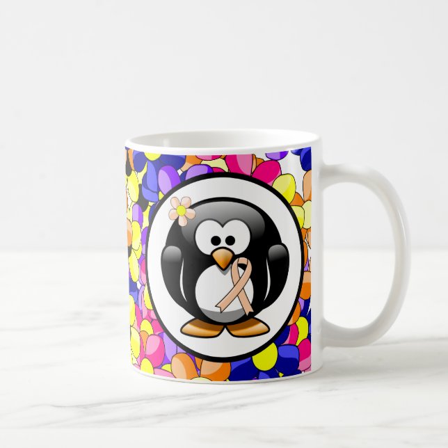Peach Awareness Ribbon Penguin Tasse (Rechts)