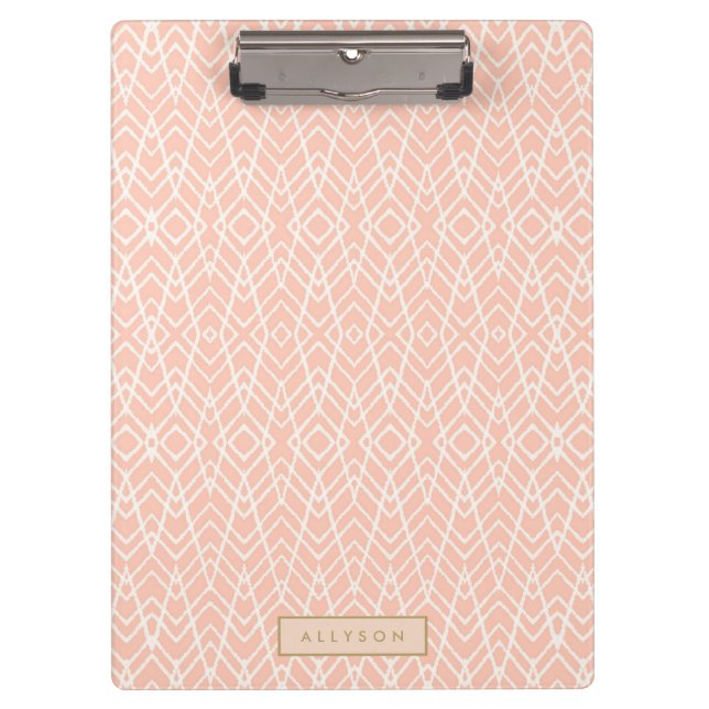 Peach Aztec Tribal Personalisiert School Office Klemmbrett (Vorderseite)