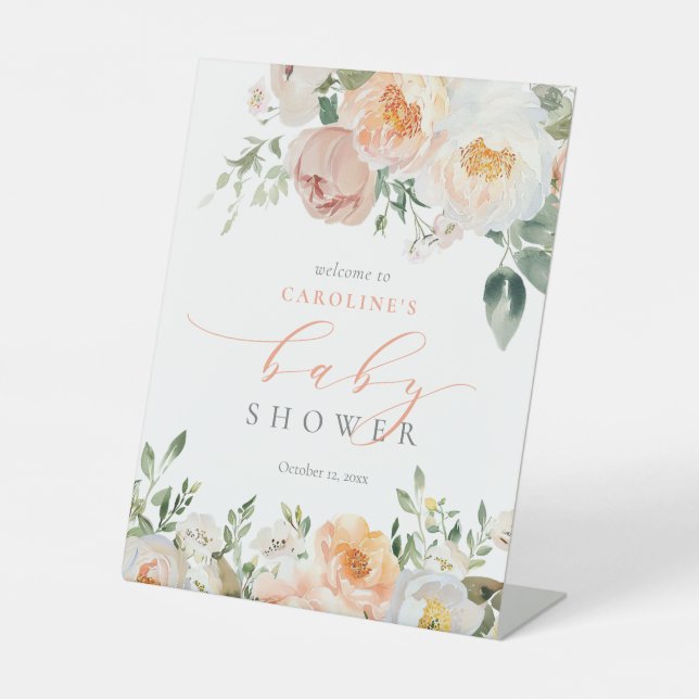 Peach Baby in Bloom Girl Babydusche Begrüßung Sockelschild (Vorderseite)