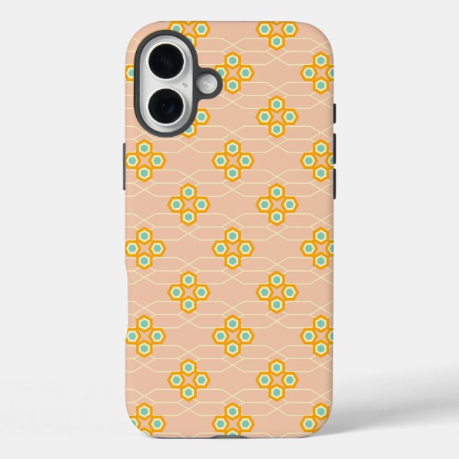 Peach background hexagonal floral pattern  Case-Mate iPhone hülle (Rückseite)