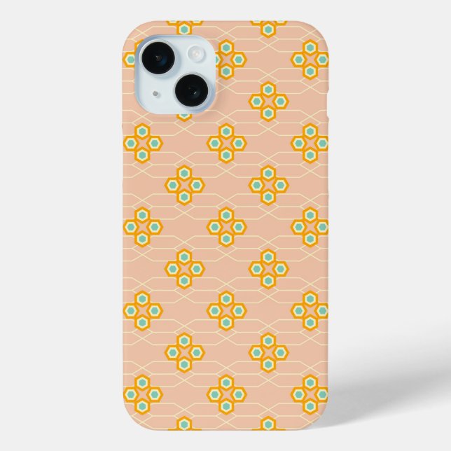 Peach background hexagonal floral pattern  Case-Mate iPhone hülle (Rückseite)