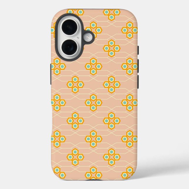 Peach background hexagonal floral pattern  Case-Mate iPhone hülle (Rückseite)