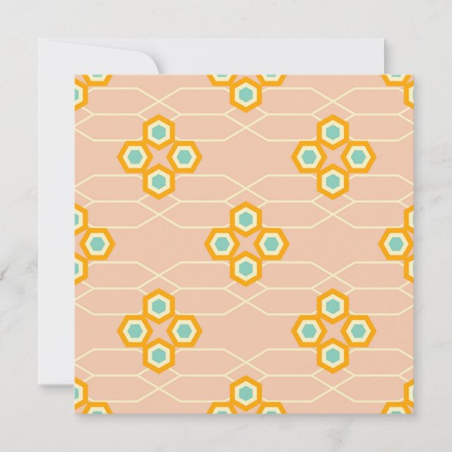 Peach background hexagonal floral pattern  dankeskarte (Vorderseite)