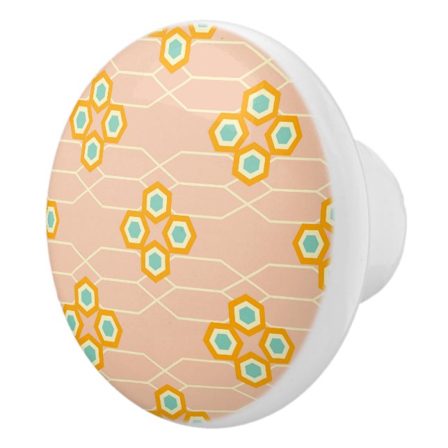 Peach background hexagonal floral pattern  keramikknauf (Rechts)