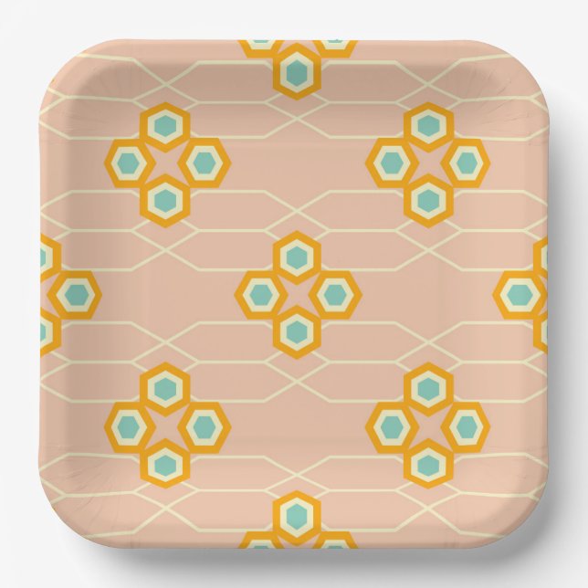 Peach background hexagonal floral pattern  pappteller (Vorderseite)