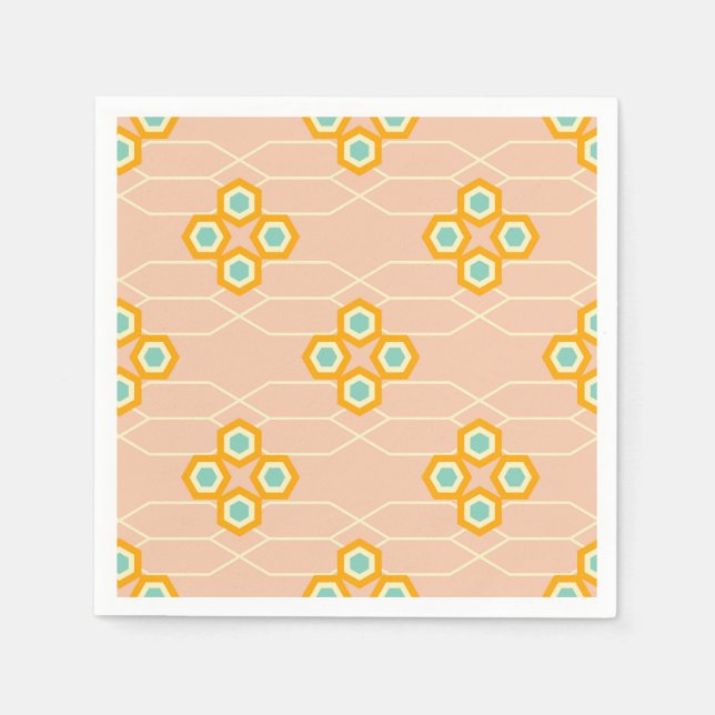 Peach background hexagonal floral pattern  serviette (Vorderseite)