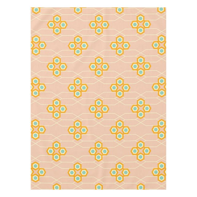 Peach background hexagonal floral pattern  tischdecke (Vorderseite)