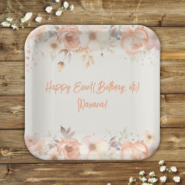 Peach Beige Blume Blumengebäck Party Pappteller